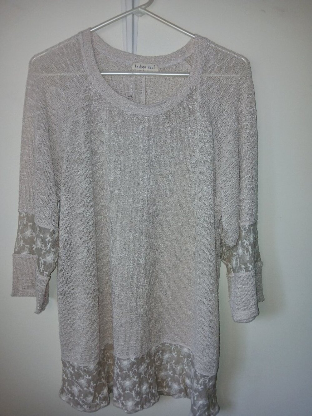 Indigo Soul Semi Sheer Ivory/Cream Tunic Top w/Lacey Detail 2XL